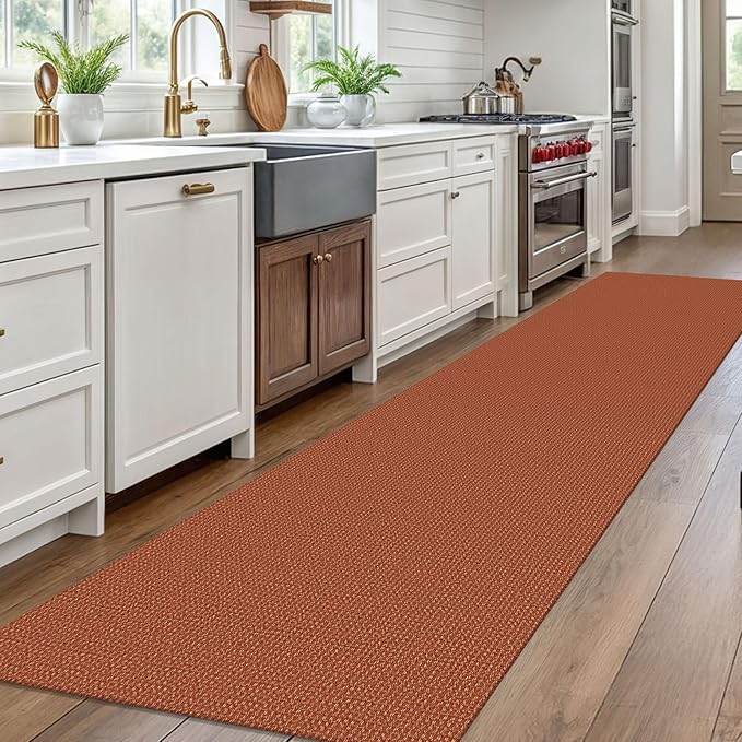 EARTHALL Woven Runner Rug 3x10 Ft Washable Runners for Hallways Long Non Slip Rubber Backed Kitchen Runner Braided Indoor Floor Carpet Runners for Entryway, Hallway, Kitchen, Rustic Orange/Tan
