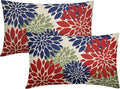 4th of July Pillow Covers 12X20 Inch Set of 2, Patriotic Red Blue Green Dahlia Floral Print Holiday Decorative Rectangle Throw Pillow Covers Outdoor Farmhouse Cushion Case for Couch Sofa Bed Decor