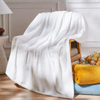 NEWCOSPLAY Super Soft Throw Blanket White Premium Silky Flannel Fleece Leaves Pattern Lightweight Bed Blanket All Season Use (White, Throw(50"x60"))