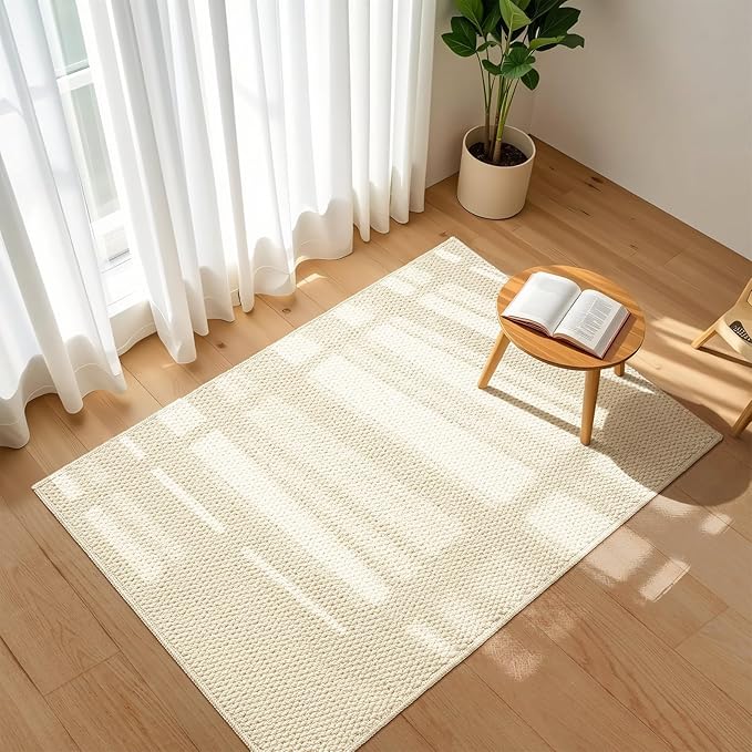 Softlife Rugs for Entryway 2x3 Faux Jute Rug Dirt Trapper Small Bathroom Rug Washable Door Rugs Kitchen Mat Modern Farmhouse Carpet for Front Porch Bathroom Kitchen Bedroom, Cream Beige