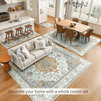 Area Rugs 6'x9' Washable Non-Slip, Floral Vintage Distress Print Pattern Medallion Carpet for Living Room Bedroom Dining Room, Light Yellow Carbon Grey Orange