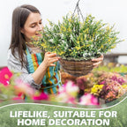 2 Sets Artificial Lavender Flowers with Hanging Basket for Outdoor Indoor Artificial Faux Hanging Flowers Plants Rattan Lining for Porch Garden Yard Spring Summer Decor(White,Yellow)