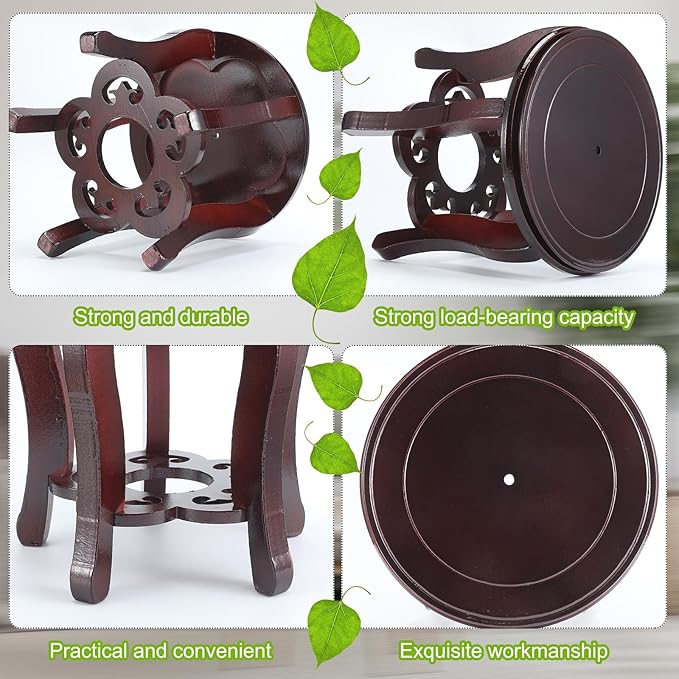 11 Inch Wooden Oriental Plant Stand Chinese Vase Pot Display Stand Round Asian Style Wood Tall Planter Display Fishbowl Fish Tank Traditional Base for Home Indoor Outdoor Decoration