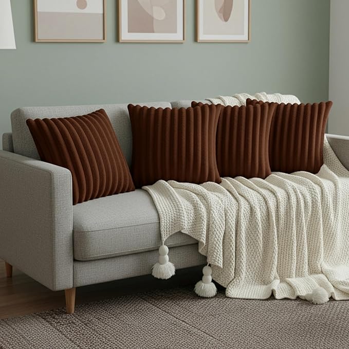 Brown Throw Pillow Covers 20 x 20 Set of 4, Cute Boho Throw Pillow Cover for Couch/Bed, Decorative Pillows Covers for Sofa/Bed, Accent Pillow Covers for Living Room, Rustic/Home/Room Decor
