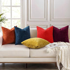 decorUhome Chenille Navy Blue Spring Throw Pillow Covers 18x18 Inch Set of 2, Decorative Soft Couch Pillow Covers Solid Dyed Accent Farmhouse Neutral Square Pillow Cases for Sofa
