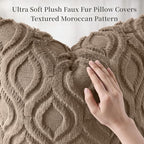 decorUhome Cozy Textured Euro Sham Throw Pillow Covers 24x24 Inch Set of 2, Soft Plush Faux Wool Light Brown Accent Couch Pillow Covers for Modern Farmhouse Sofa Bed Living Room