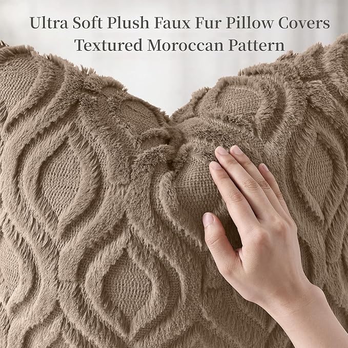 decorUhome Cozy Textured Throw Pillow Covers 16x16 Inch Set of 2, Soft Plush Faux Wool Light Brown Accent Couch Pillow Covers for Modern Farmhouse Sofa Bed Living Room