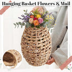 Chunful 2 Pcs Water Hyacinth Hanging Wicker Basket, Natural Wicker Decorative Baskets, Handmade Woven Storage Organizer for House Garden Wedding Wall Decorations, Large Size