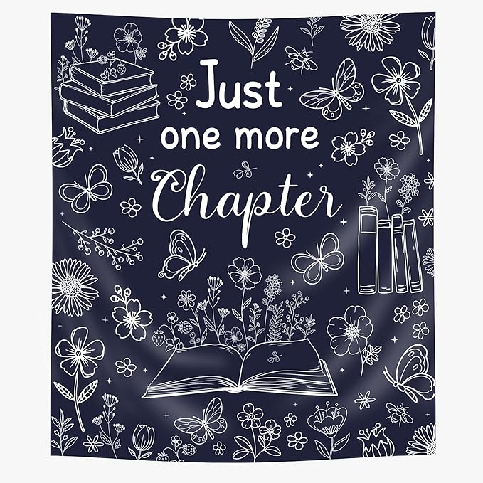 SVBright Navy Blue Reading Tapestry 51Wx59H Inch Book Lovers Wall Hanging Boho Floral Flower Fabric Butterfly Minimalist Modern Simple Line Sketch Home Decor Art for Living Room Bedroom Dorm