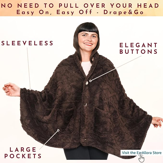 Boho Chic Wearable Blanket -No Sleeves Drape&Go- Poncho Blanket Wrap Shawl - Gifts for Grandma and Mom