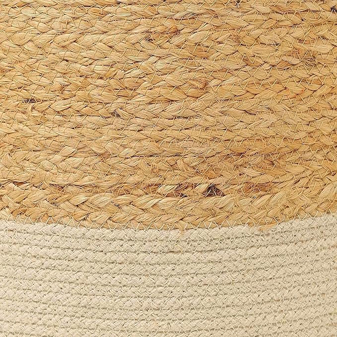REDEARTH · Cylindrical Pouf Foot Stool Ottoman - Jute Braided Accent Sitting Footrest for The Living Room, Bedroom, Nursery, Patio, Lounge & Other Rooms in The Home (14.5”X14.5”X16”; Natural Ivory)
