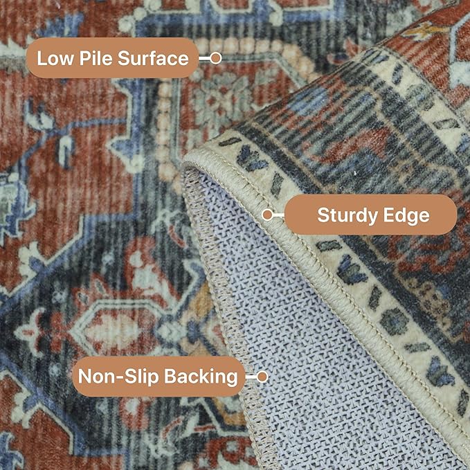 GENIMO Area Rug 2x3 Doormat, Machine Washable Low Pile Rugs, Small Retro Chenille Entryway Mat for Entrance, Hallway, Kitchen and Corridor, Bordeaux