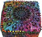 CRAFT KALA Square Mandala Floor Pillow Cushion Cover Seating Throw Cover Hippie Decorative Bohemian Ottoman Cover Poufs Pom Pillow Cases Boho Cotton Living Room Home Décor 16X16X14 inches, Multi Star