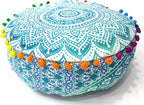 INDIAN CRAFT CASTLE ICC Mandala Barmeri Large Floor Pillow Cover Cushion Meditation Seating Ottoman Throw Cover Hippie Decorative Zipped Bohemian Pouf Ottoman Cases Green Ombre 24" Round