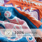 MSGKV Spring Cotton Throw Boho Blanket for Couch Bed, 80''x90'' Muslin Brathable Lightweight Travel Decor Blanket for Bedroom