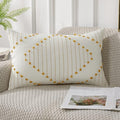 PANOD Knitted Boho Tufted Throw Pillow Covers with Tassel 12x20 inch, Decorative Indoor Outdoor Bohemian Lumbar Cushion case Pillowcase for Couch Sofa Livingroom car Farmhouse Yellow and Cream White