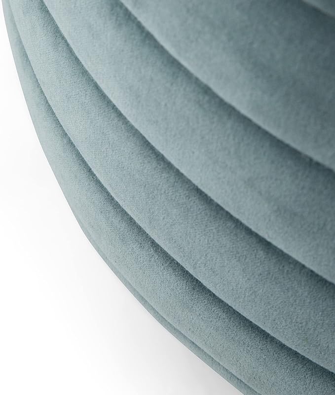 SIMPLIHOME Vivienne Round Pouf - 20 inch Wide Upholstered Velvet Ottoman in Turquoise, Boho-Style Footstool, Extra Seating or Accent Piece for Living Room or Bedroom with Stitching Detail, Assembled