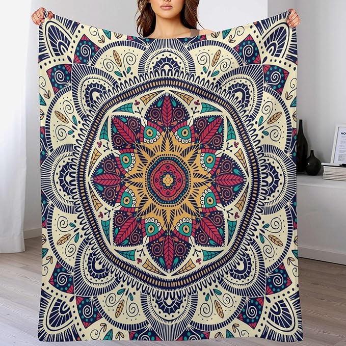 Abstract Mandala Throw Blanket Indian Hippie Bohemian Art Floral Texture Pattern Blanket for Sofa Bed Couch Chair Or Dorm 30"x40"