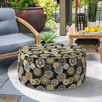 Indoor/Outdoor Inflatable Ottoman, All Weather Ottoman Pouf D31 x H14 inch, Round Foot Rest Ottomans, Portable Footstool for Patio, Garden, Porch, Home,Black Yellow Crosby