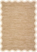 GarveeHome Scalloped Round Washable Rug 5ft, Soft Non Slip Circle Carpets for Bedroom Ultra-Thin, Boho Light Brown Print Distressed Circular Carpet for Living Room Dorm Bedside, Light Brown