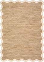 GarveeHome Scalloped Round Washable Rug 5ft, Soft Non Slip Circle Carpets for Bedroom Ultra-Thin, Boho Light Brown Print Distressed Circular Carpet for Living Room Dorm Bedside, Light Brown
