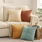 MIULEE Boho Farmhouse Decorative Throw Pillow Covers 20x20 Inch 4 Packs Soft Vintage Pillow Cases Modern Corduroy Patchwork Cushion Covers for Couch Sofa Bed Home Decor, Teal-Rust