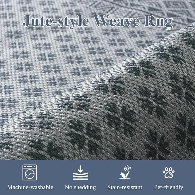 LIVEBOX Easy Jute Indoor Outdoor Rug 3x5 Front Porch, Gray Washable Outdoor Rugs for Entryway, Non Slip Geometric Area Rug for Living Room, Carpet Door Mat for Entry Front Door Patio Kitchen Bedroom