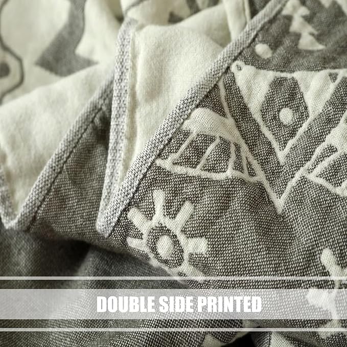 Boho Throw Blanket for Bed 100% Cotton Ultra Soft Rustic Quilt Spring Blanket Geometric Mandela Printed Farmhouse Decor Bed Blankets,80"x90" All Season Rustic Throw for Sofa Couch Chair