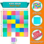 ProSource Foam Puzzle Floor Play Mat for Kids and Babies with Solid Colors, 36 or 16 Interlocking Tiles with Borders, Assorted