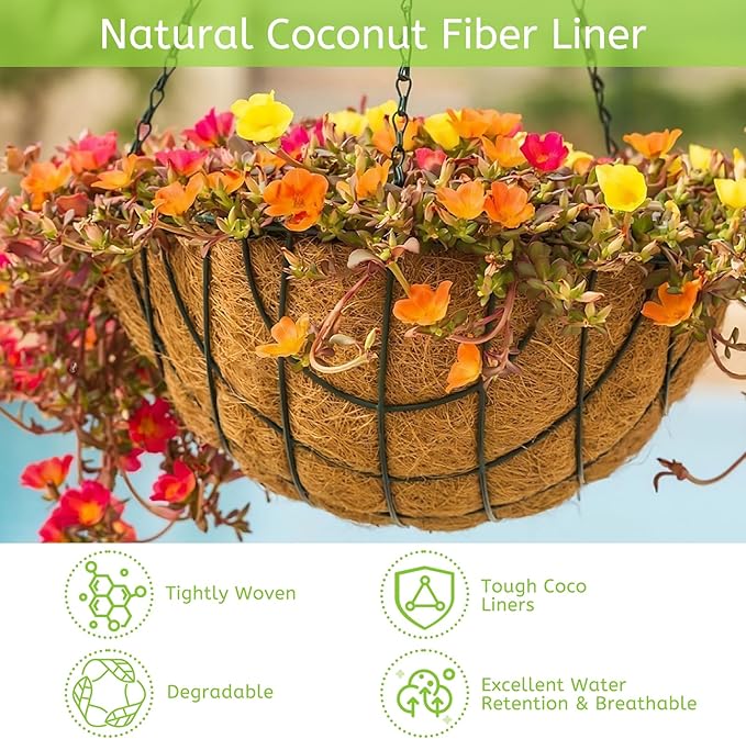 Riare 6 Pack 14 Inch Round Coco Liners Replacement, 100% Natural Coconut Coir Liners for Hanging Baskets, Garden Flower Vegetables Planter Pot, Window Box, Fence, Decks