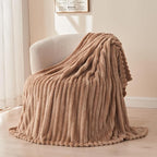 NEWCOSPLAY Super Soft King Blanket Taupe Premium Silky Flannel Fleece 3D Ribbed Jacquard Lightweight Bed Blanket All Season Use (Taupe Ribbed, King(90"x110"))