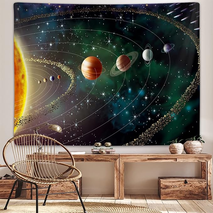 Outer Space Planet Tapestry, Universe Galaxy Solar System Earth Art Tapestries Wall Hanging for Kids Men Bedroom College Dorm Living Room Office Science Decor 60X40", Cool Hippie Blanket Poster