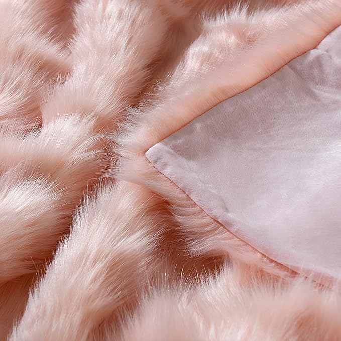 HORIMOTE HOME Pink Faux Fur Throw Blanket, Long Pile Light Pink Fur Blanket, Super Warm, Soft, Cozy, Fuzzy, Fluffy Throws for Couch Bed Sofa, Aesthetic Home Room Decor Throw, 50" x 60"