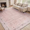 MontVoo-Vintage Area Rugs 8X10 Pink Rugs for Living Room-Soft Distressed Printed Rugs for Bedroom-Non Slip Carpet-Machine Washable Rug for Dining Room Living Room Bedside Office