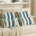 FUTEI Blue Decorative Throw Pillow Covers 18x18 Inch Set of 2, Soft Tufted Striped Textured Accent Cushion Case,Boho Pillows for Couch Decor