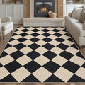 GarveeHome Checkered Easy Jute Area Rug 10x13 Machine Washable Non-Slip Stain Resistant Indoor Outdoor Rugs for Living Room, Bedroom, Kitchen, Dining, Patio Farmhouse Style Black