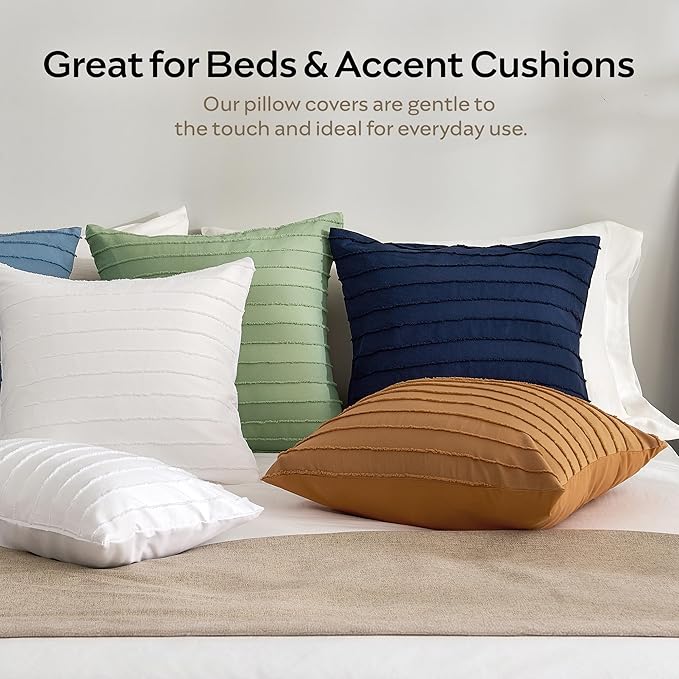 JELLYMONI 2 Pack White Pillowcases 18" x18", Soft Microfiber Striped Tufted Pillow Covers(Pillows are not Included)
