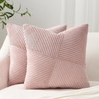 Topfinel Pack of 2 Decorative Pink Throw Pillow Covers 16x16 Inch Modern Farmhouse Spring Home Decor Soft Corduroy Textured Boho Striped for Sofa Living Room Couch Bed
