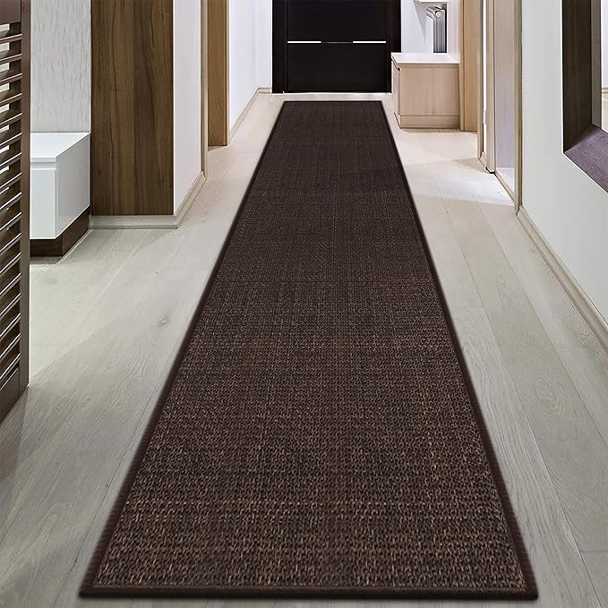 Jute Runner Rug Non Slip Washable, 16ft Rubber Backed Laundry Rugs Laundry Room Runner, Long Hallway Carpet Rug Mat, Deep Brown