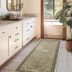 Vintage 3x6 Runner Rug Non Slip, Washable Thin Kitchen Runner, Distressed Medallion Carpet Runners for Hallway 6ft Indoor Entryway/Bedroom/Foyer/Laundry Room/Bathroom, Multi Brown/Olive