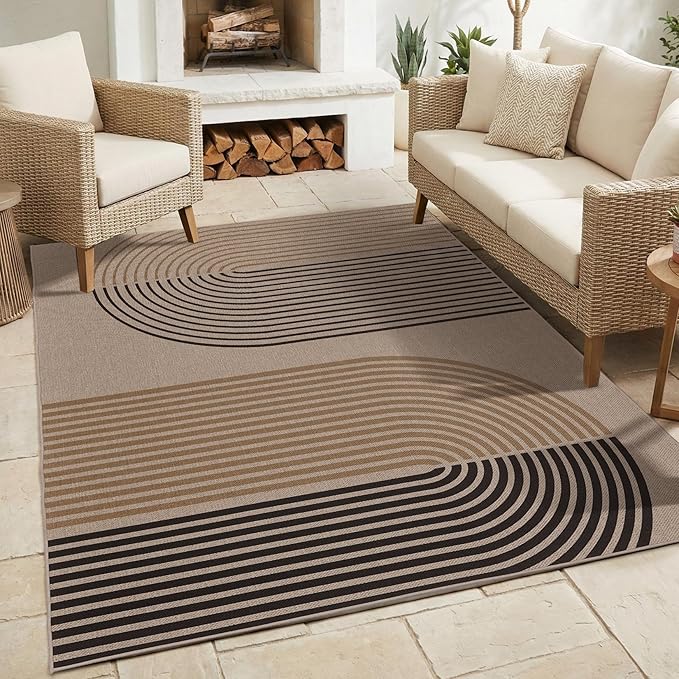 GarveeHome Modern Rainbow 8x10 Easy Jute Area Rug for Living Room -Farmhouse Indoor/Outdoor Carpet, Non-Slip & Non Shedding for Bedroom, Dining Room, Office, Backyard Patio