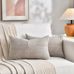 Fancy Homi 2 Packs Neutral Taupe Lumbar Decorative Throw Pillow Covers 16x26 Inch for Living Room Couch Bed Sofa, Farmhouse Home Decor, Soft Striped Corduroy Rectangle Accent Cushion Case 65x40 cm