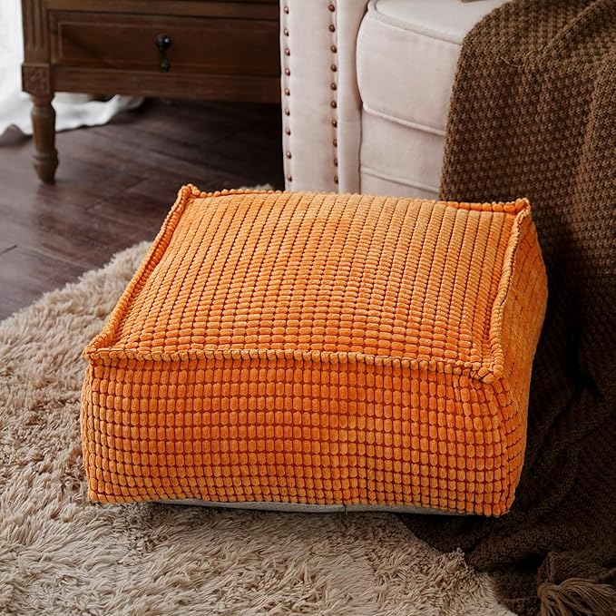 SUTAVIA Pouf Ottoman Cover Unstuffed Pouf Seat Decorative Soft Storage Bean Bag 20x20x8 Inches Square Floor Footrest for Living Room Bedroom (Burnt Orange, Square)