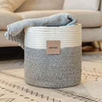 voten Storage Cubes Baskets Bins Organizer 11x11x11'' Fit 12x12''Cube Storage Organizer Bookcases Shelves,Durable Woven Cotton Storage Basket for Organizing,Round 3Pack Off White/Light Gray