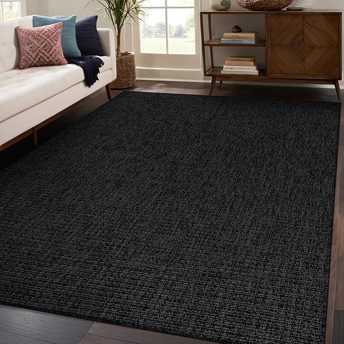 Beverly Rug Easy Jute Rug 6x9 Solid Washable Durable Outdoor Indoor Area Rugs for Living Dining Room Patio Office Stain Resistant Non Shedding Casual Indoor Outside Carpet (6 x 9 Dark Gray)