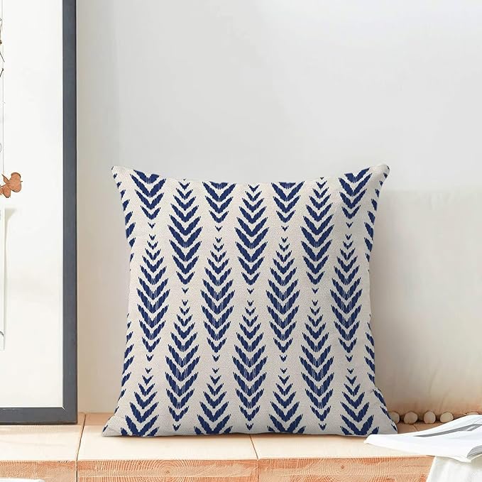 BETGINY Navy Blue Boho Pillow Covers 18 x 18 Inch Pack of 2, Bohemian Ethnic Herringbone Pattern Decorative Throw Pillow Covers Linen Modern Geometry Farmhouse Outdoor Pillowcase for Sofa Couch Decor