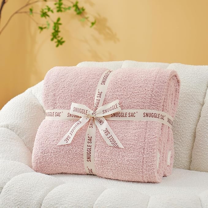 Snuggle Sac Ultra Soft Throw Blanket for Couch Bed Sofa 50x60 inches, Reversible Pink Blanket Microfiber Fluffy Fuzzy Cozy Knit Throws for Women Mothers Birthday Gifts