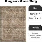 HUGEAR Area Rug 9x12 Vintage Brown Machine Washable Living Room Rugs Distressed Retro Floral Vacuumable Low Pile Carpet Bedroom Office Dining Room Laundry Room Non Slip Soft Lightweight
