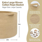 Extra Large Storage Basket, 22" X 22" X 14" Stuffed Animal Basket for Living Room Kids Room, Soft Cotton Rope Bin With Handle, Throw Blanket Storage, Stuffed Animal Toy Organizer Box
