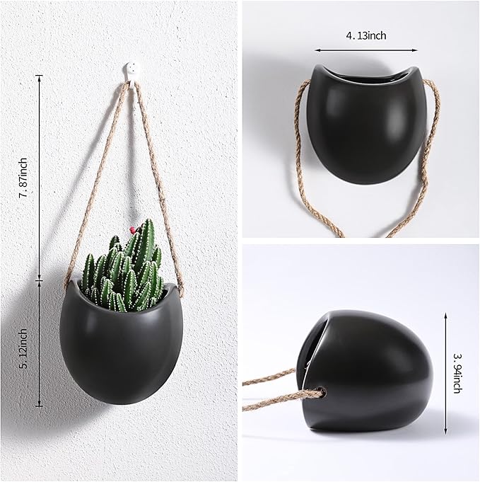 Set of 3 Ceramic Hanging Planters for Small Plants & Artificial Greenery, Wall Decor for Bathroom Living Room Bedroom Home Office Corridors